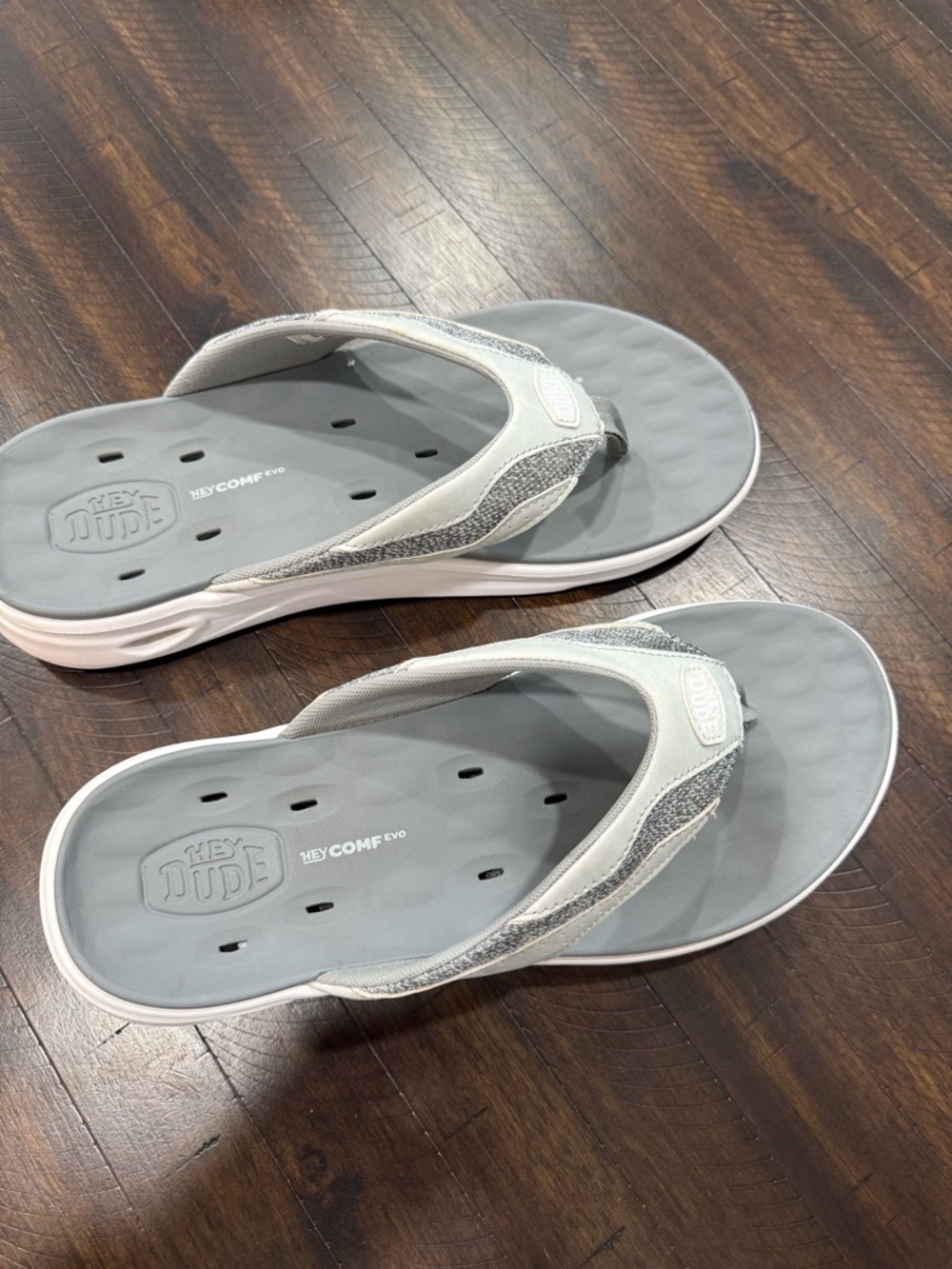Hey Dude Gray and White Men’s Flip-Flop Sandals